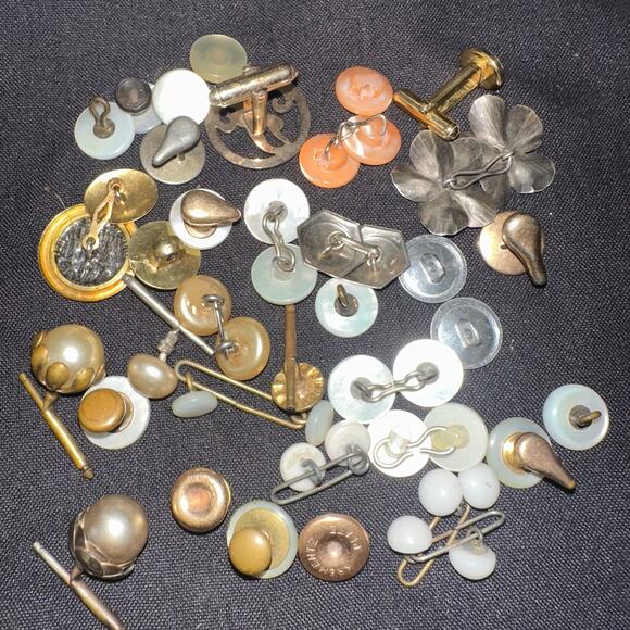 Random mix assortment antique vintage cufflinks buttons jewelry bundle lot - Picture 2 of 7